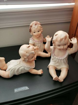 3 Vintage Porcelain Arnart Creation Bisque Piano Baby Figurines