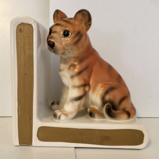 Vintage Lefton Tiger Cub Cat Single Book End Porcelain Ceramic Japan Htf