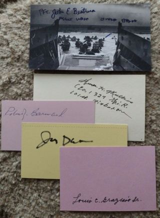 5 American Heros Of D - Day Wwii Autographs Authentic
