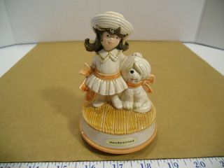 Vintage Otagiri Handpainted Girl With Her Dog Everything Is Music Box