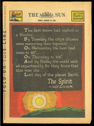 The Spirit Newspaper Comic Section (january 13,  1952) Golden Age Eisner Fn - Vf
