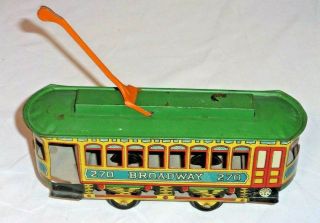 Chein & Co.  270 Broadway Passenger Street Car Tin Toy Trolley