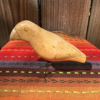 Vintage Primitive Folk Art Wood Hand Carved Bird 6” Long 4.  75” Tall Natural