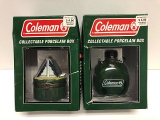 Rare 2000 Collectable Coleman Porcelain Tent & Canteen Hinged Trinket Boxes