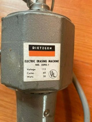 Vintage Dietzgen Drafting Electric Erasing Machine Model 3395 - 1.  Runs Like