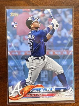 Ronald Acuna Jr.  2018 Topps Update Us250 At - Bat Blue Jersey Rc Rookie /50