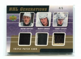 2006 - 07 Upper Deck Generations Patches Triple 4/5 Gretzky / Lemieux / Crosby