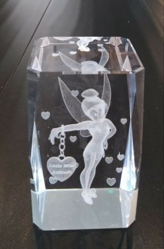 Walt Disney’s Tinkerbell 3d Laser Etched Crystal Glass Cube Paperweight Decor