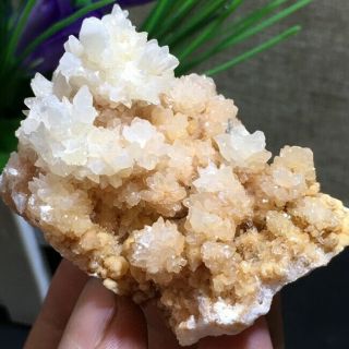 Rare Natural Cubic White Yellow Calcite Quartz Crystal Mineral Specimen 96g A55