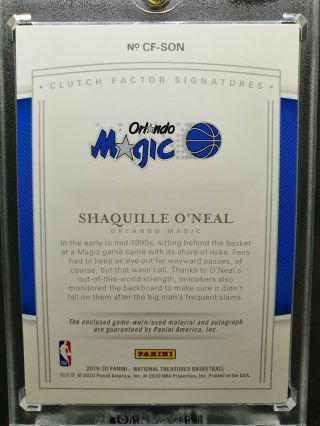 2019 - 20 Panini National Treasures Shaquille O ' Neal Auto w/ Game - Worn Patch /25 2