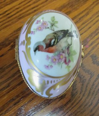 Vintage Limoges Lavender Porcelain Egg Shape Trinket Box With Bird 3.  25 "