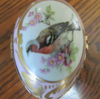 Vintage Limoges lavender porcelain egg shape trinket box with bird 3.  25 