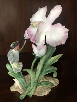 1985 Homco Hummingbird Orchid Flower Figurine Masterpiece Signed 6 - 3/4 " Tall