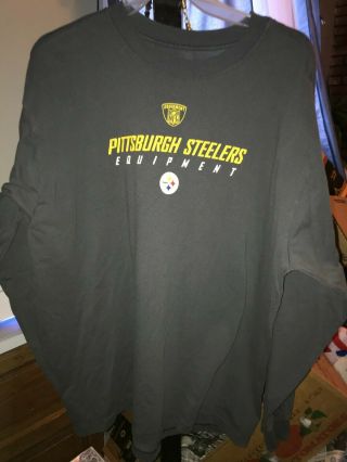 Reebok Pittsburgh Steelers Logo Nfl Equipment Long Sleeve Black T - Shirt Men 