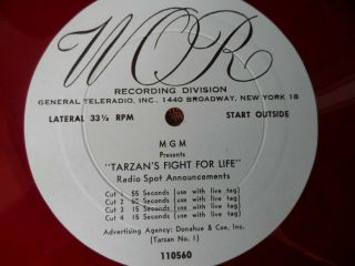12 " Transcription Radio Album Mgm Promo Slots Tarzan 