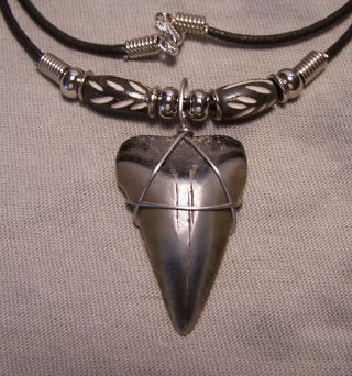 Mako Shark Tooth Necklace 1 7/16 " Sharks Teeth Fossil Jaw Megalodon Scuba Diver