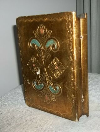 Vtg Italy Florentine Green Gold Gilt Wood Folding Prayer Book Psalm Of David