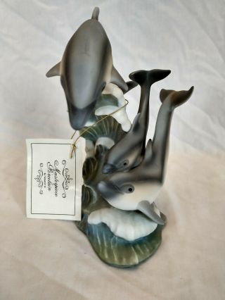 Vintage Homco Masterpiece Porcelain Endangered Species Dolphins 1994