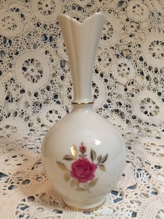 Lenox Cream Vase Rose Bud And Flower Gold Gilding Made In Usa 8 " Tall Vintage