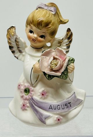 August Angel Of The Month Figurine Girl Lefton Vintage 1950’s Japan 4.  5 "