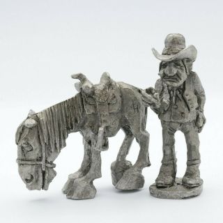 Set Of 2 Boyd Perry Miniature Pewter Figurines Cowboy And Horse Buckwheat