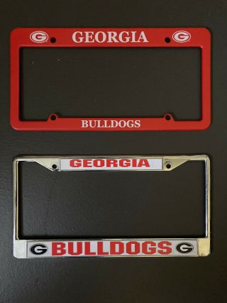 Two.  Uga University Of Georgia Bulldogs License Plate Tag Frames 1 Chrome 1 Pla
