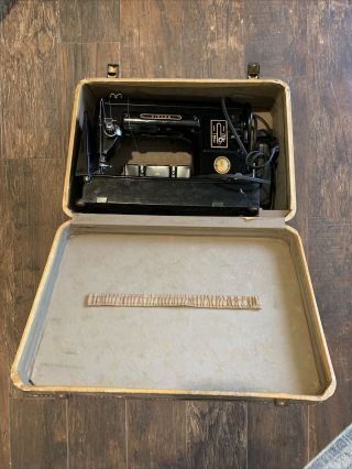 Vtg 1953 Singer 301a Sewing Machine Black & Gold W/foot Pedal Light & Case
