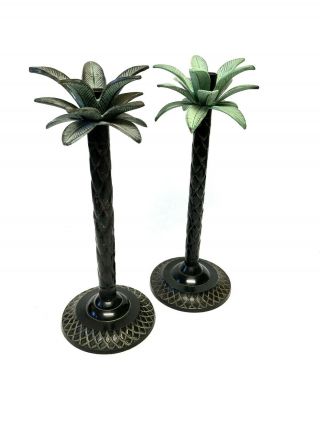 Set Of 2 Tropical Metal Palm Tree Candle Stick Holders