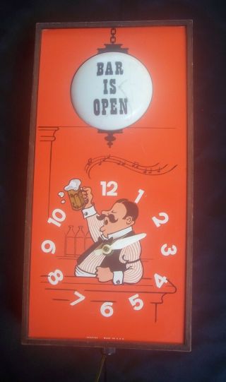 Vintage Spartus Bar Is Open Lighted Wall Clock