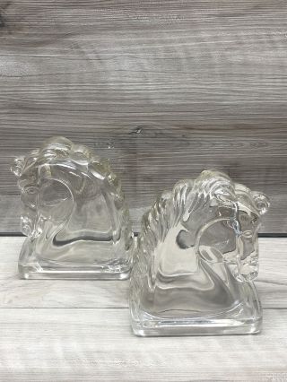 Vintage Federal Clear Glass Horse Head Bookends Pair
