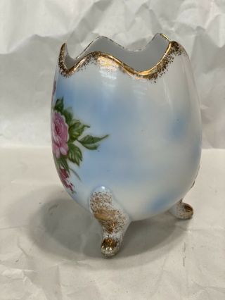 Vintage NORLEANS Blue Egg Vase 1950s Flowers (SEB321) 2