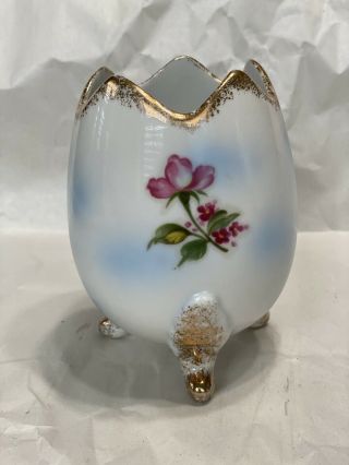 Vintage NORLEANS Blue Egg Vase 1950s Flowers (SEB321) 3