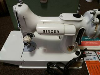 Singer White 221K Featherweight Sewing Machine & Case w/ 2