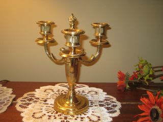 Vtg Ornate 3 Arm Candelabra Candle Holder Solid Brass