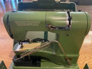 Vintage Elna Green Supermatic Sewing Machine W/case W Accessories Exc