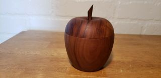 Vintage Carved Wood Apple Trinket Box Made In Spain