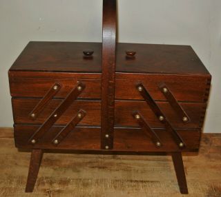 Large Vintage Wood Accordion Sewing Box (dove Tail) - Floor Stand Expandable