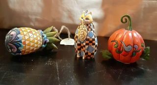 Jim Shore Heartwood Creek Pumpkin,  Cat And Pineapple Ornaments