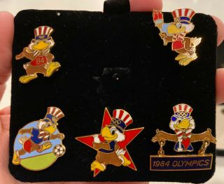 1984 Los Angeles Olympic Pin Sam The Eagle Mascot Set Of 5