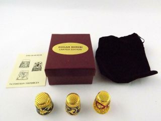 Edgar Berebi Set Of 3 1st Ed Thimbles Gold Plated Enameled W Box And Pouch A,