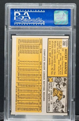 07060456 Mickey Mantle 1963 Topps 200 PSA 7 NM (MC) Yankees HOF 2