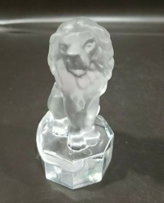 Vintage Goebel Crystal Lion Figurine 4.  5 " Paperweight,  Frosted Glass,  Signed