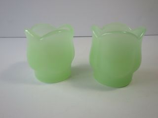 Set Of 2 Jadeite Green Milk Glass Small Votive Candle Holders 2 1/2 " Tall