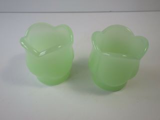 Set of 2 Jadeite Green Milk Glass Small Votive Candle Holders 2 1/2 