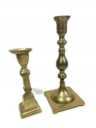 Pair (2) Brass Candlesticks Set Of Two Candle Holders With Square Bases