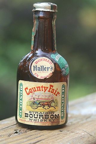 Empty 1940 - 50s Haller’s County Fair Bourbon Whiskey Horse Racing Mini Bottle