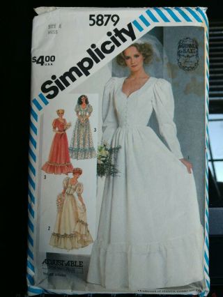 Vintage Jessica Gunne Sax Bridal Dress Simplicity 5879 Sz 8 Complete Cut