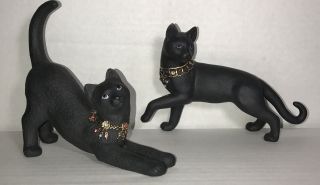 Lenox Night Whispurr & Moonlight Stroll Black Kitty Cat Jeweled Collar Porcelain