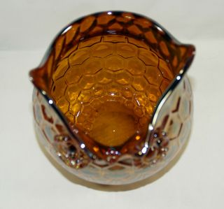 Amber Iridescent Honeycomb Textured Glass Owl Vase Pitcher 6 