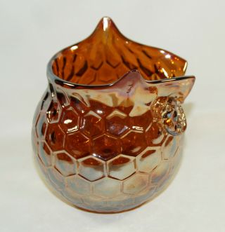 Amber Iridescent Honeycomb Textured Glass Owl Vase Pitcher 6 